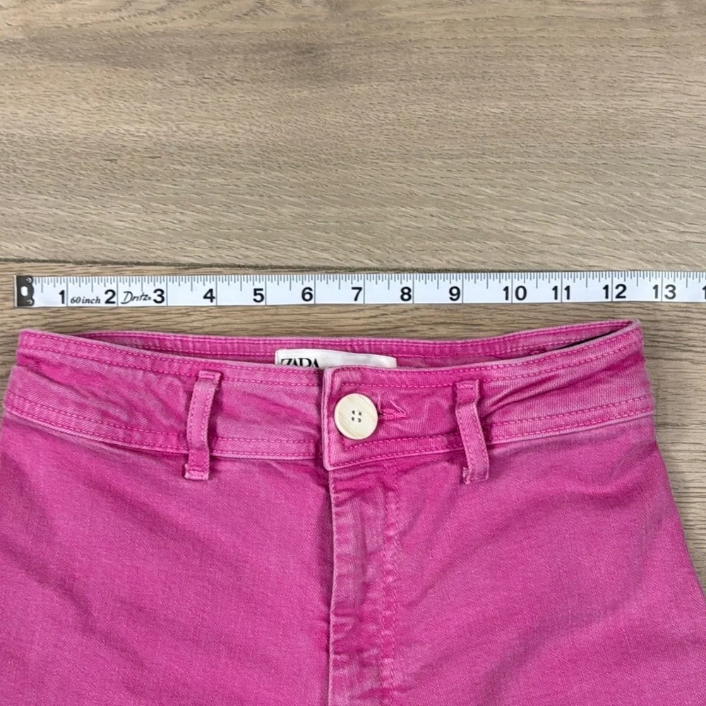 Zara Women's Viral Pink Wide-Leg Jeans Cut Off - Picture 8 of 16